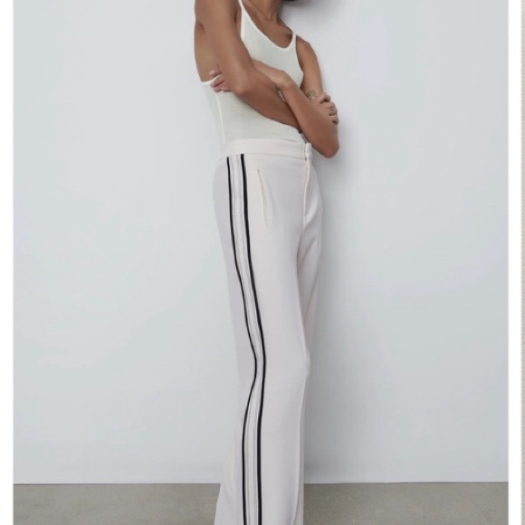 Zara Ecru Flowy High-waisted Trousers Size Small - Picture 3 of 6